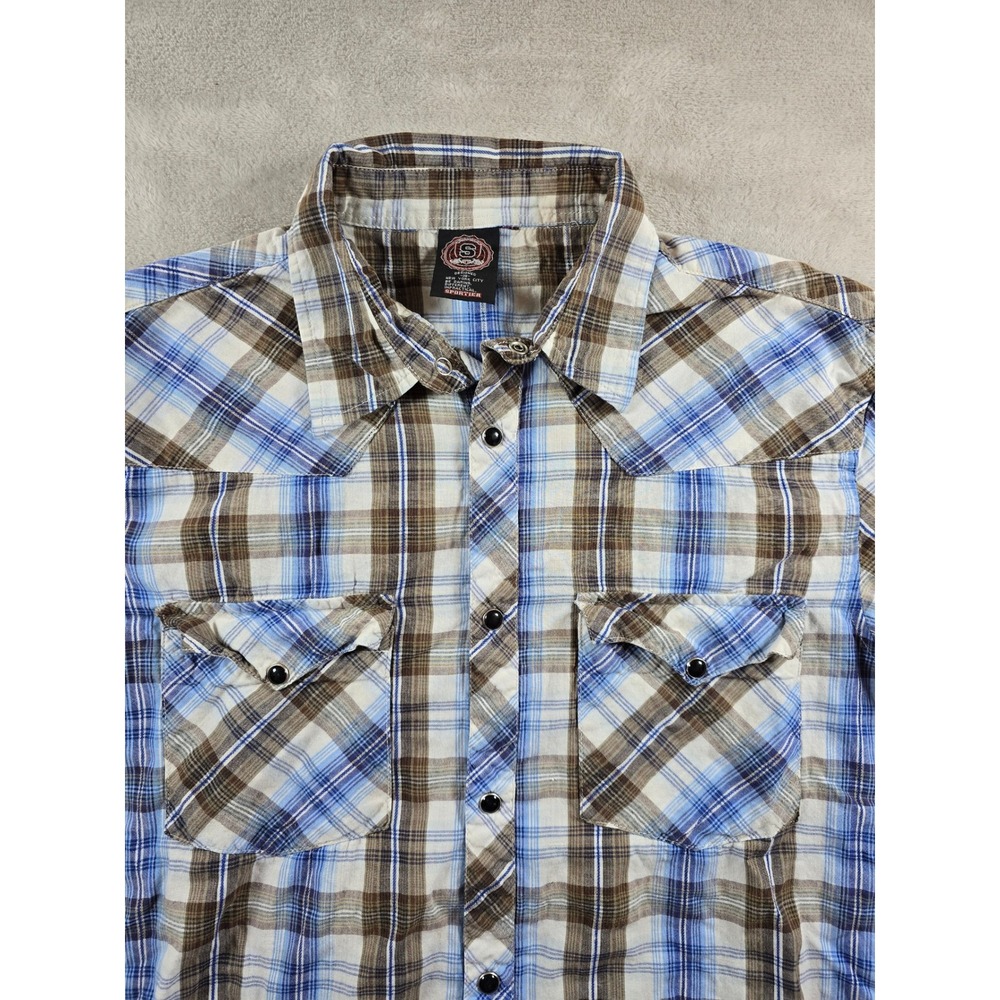 Sportier Shirt Mens Large Plaid Western Long Sleeve‎ Pearl Snap Cowboy